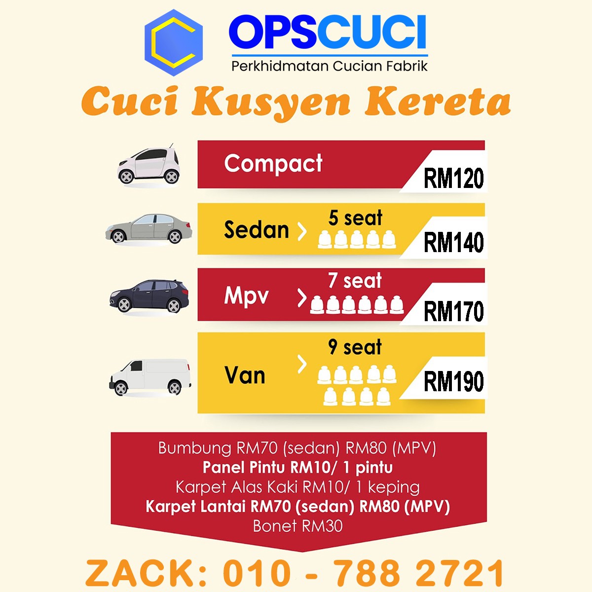 Pakej Cuci Kusyen Kereta